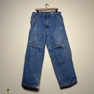 VTG No Boundaries Cargo Carpenter Denim Jean Pant Men 38 Blue Distressed Baggy